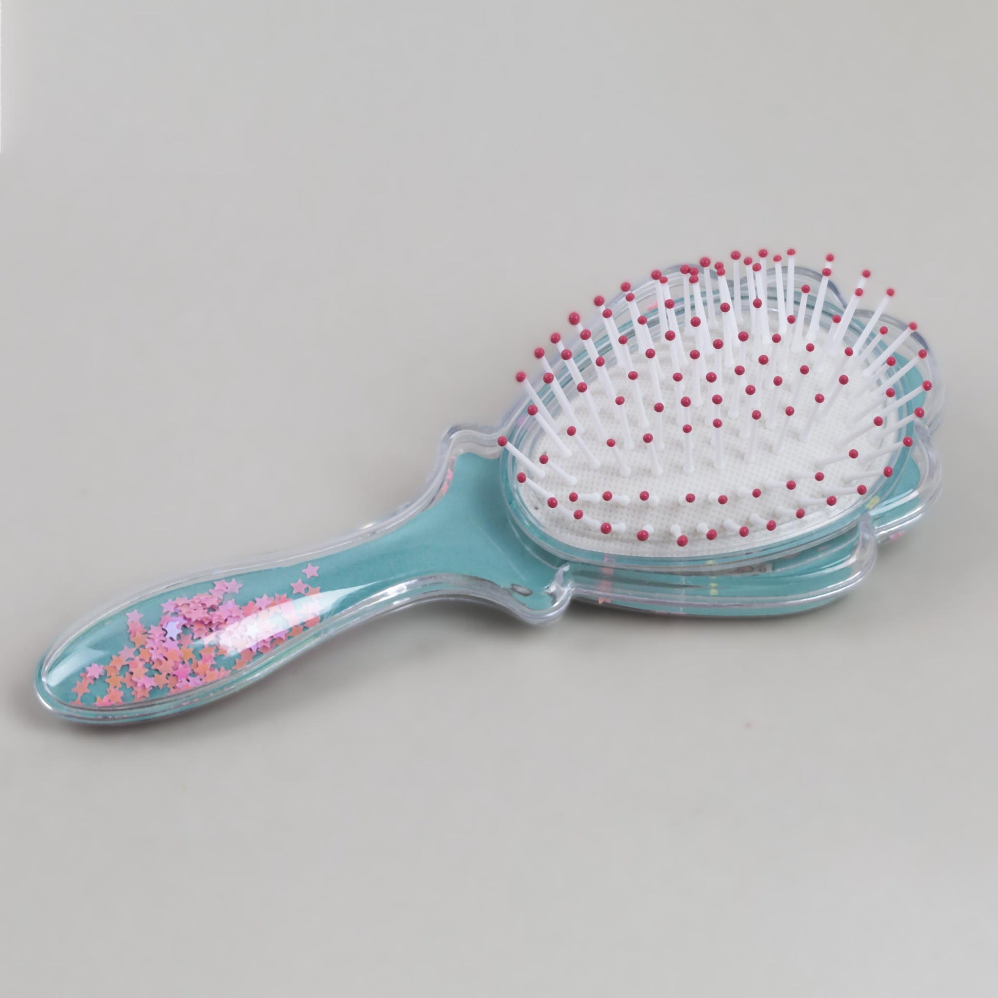 Perie păr copii cu formă de scoică, transparent cu confetti - Playful Cat