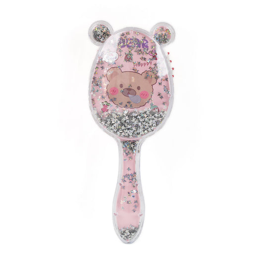 Perie păr copii cu formă de ursuleț, transparent cu confetti - Blush Bear