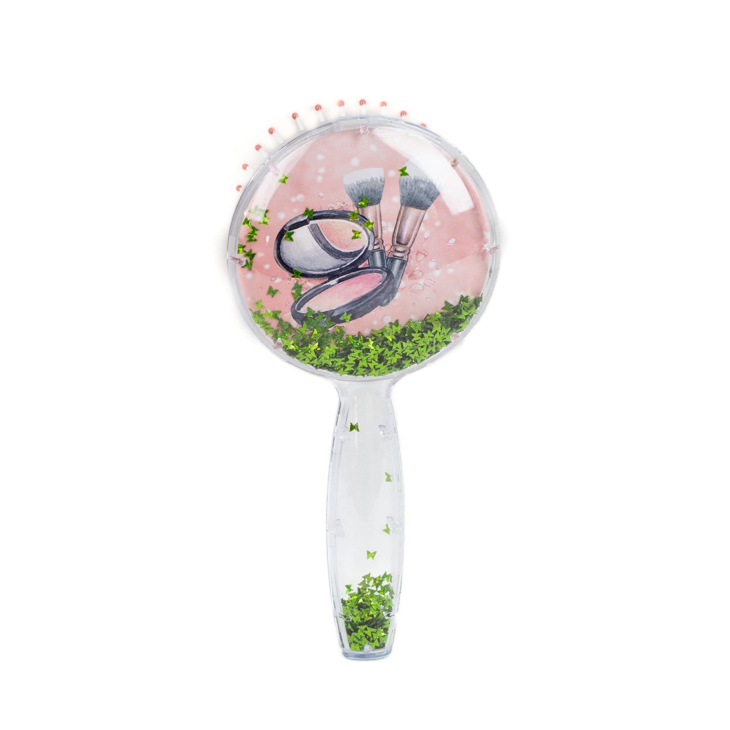 Perie păr copii cu formă rotundă, transparent cu confetti - Blush