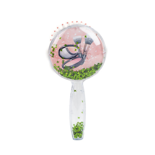 Perie păr copii cu formă rotundă, transparent cu confetti - Blush