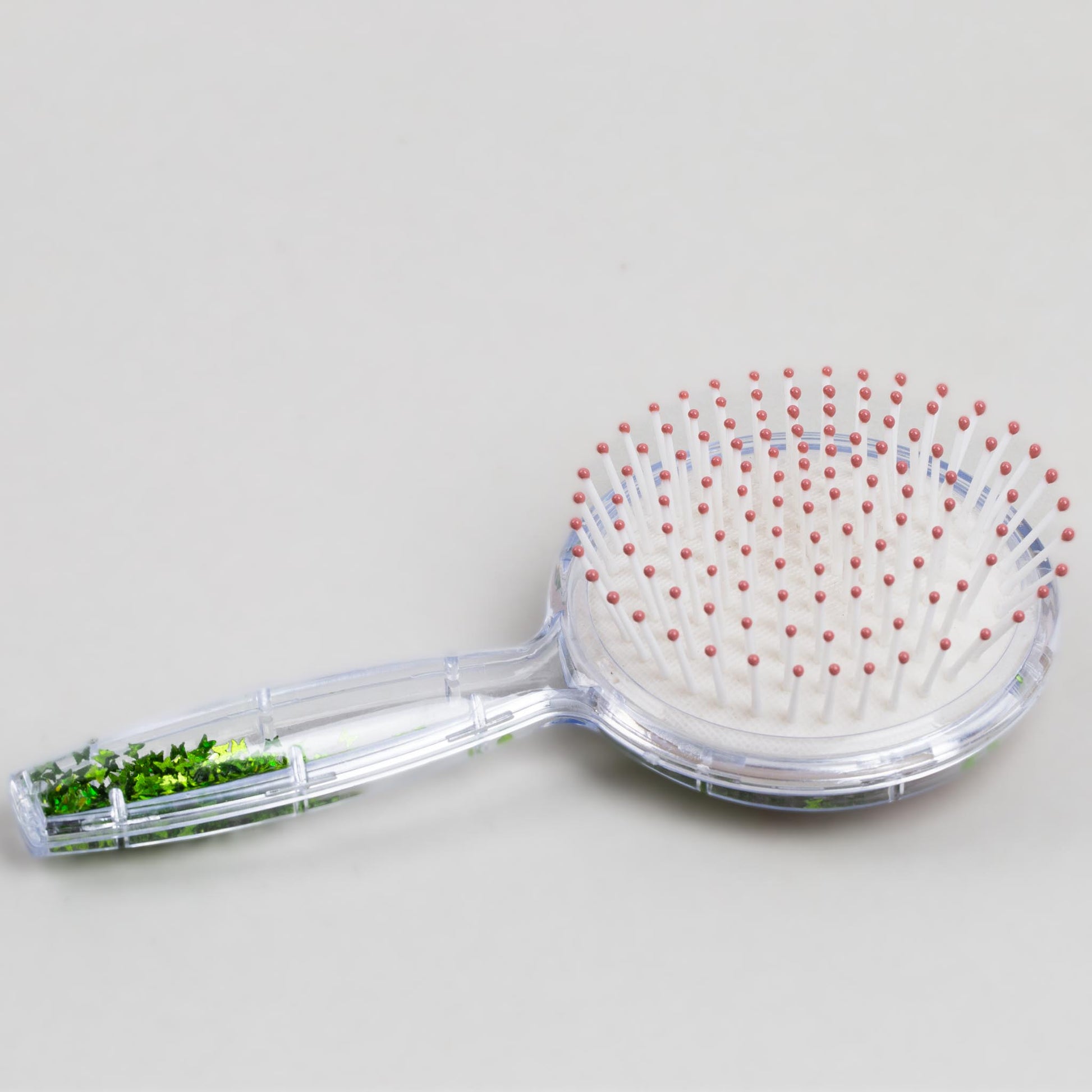 Perie păr copii cu formă rotundă, transparent cu confetti - Blush