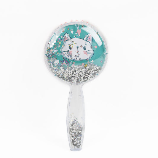 Perie păr copii cu formă rotundă, transparent cu confetti - Cute Cat