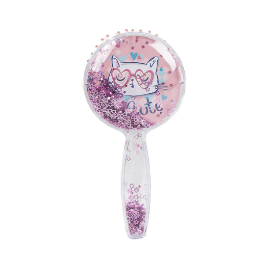 Perie păr copii cu formă rotundă, transparent cu confetti - Funky Cat