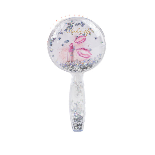 Perie păr copii cu formă rotundă, transparent cu confetti - Kiss