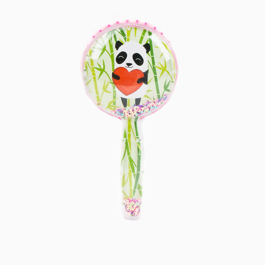 Perie păr copii cu formă rotundă, transparent cu confetti - Panda Lover