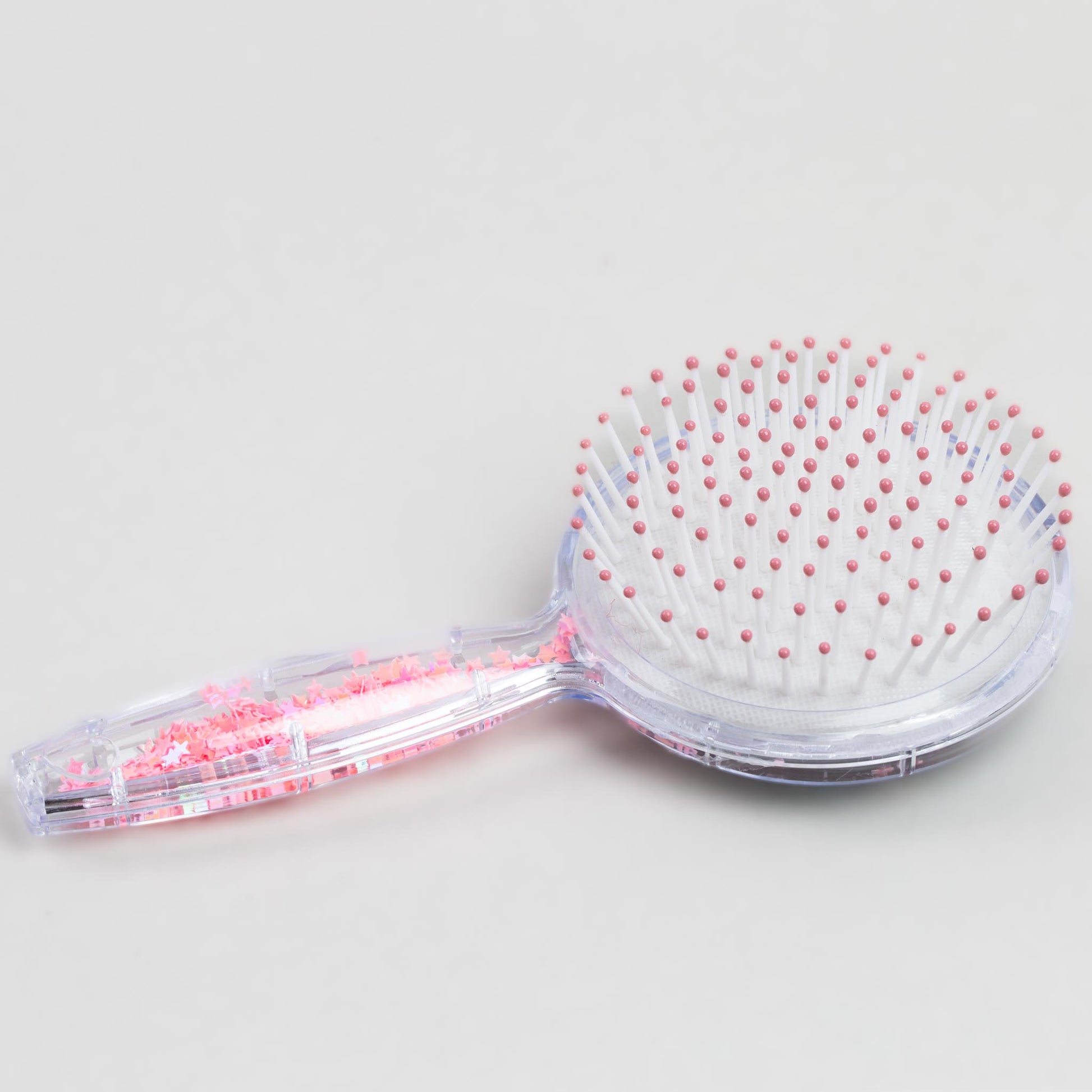 Perie păr copii cu formă rotundă, transparent cu confetti - Pisicta Jucausa