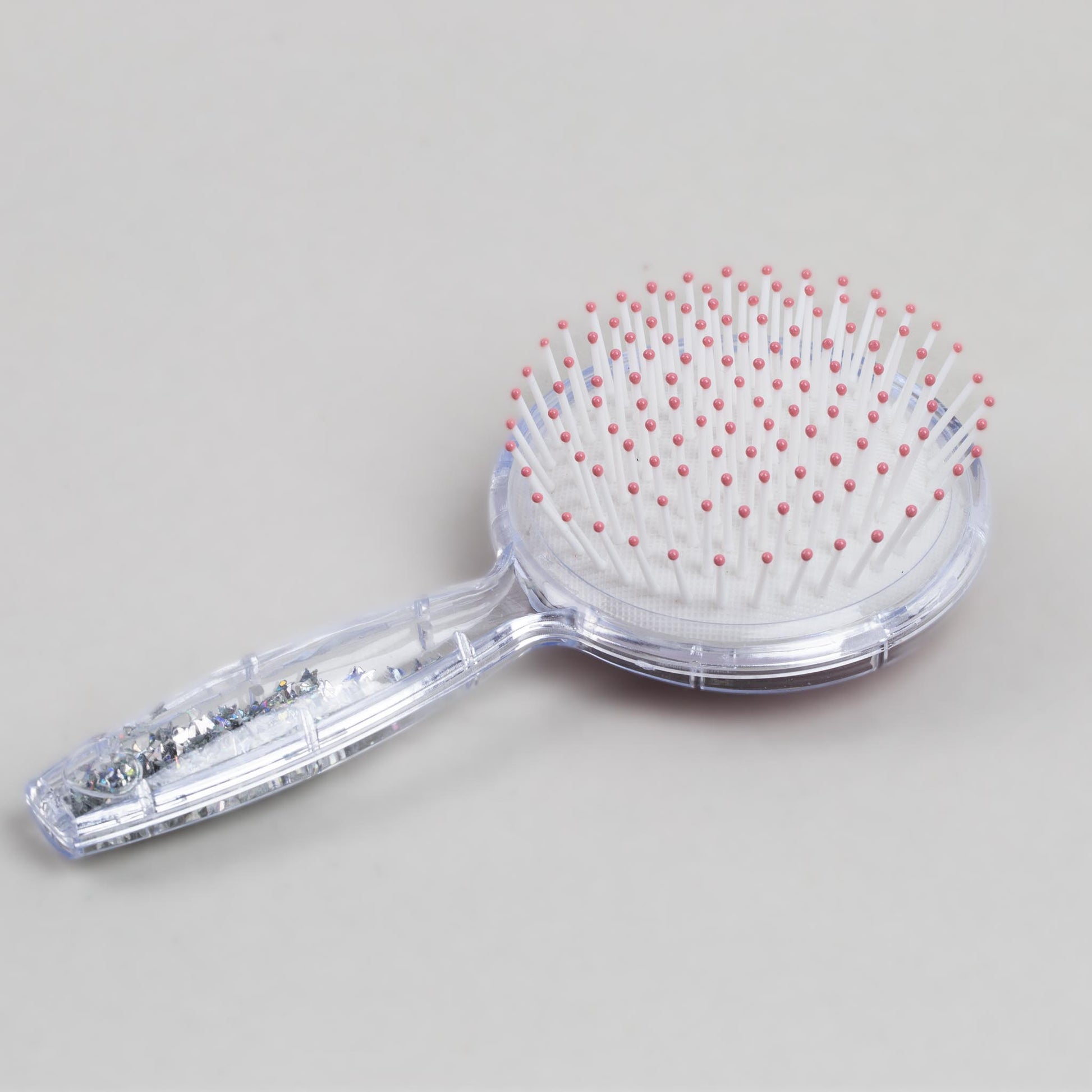 Perie păr copii cu formă rotundă, transparent cu confetti - Pisicuta Fericita