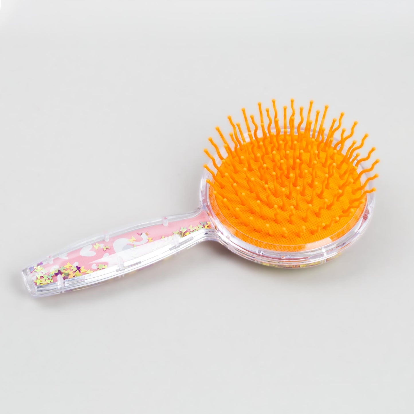 Perie păr copii cu formă rotundă, transparent cu confetti - Printesa Lebedelor