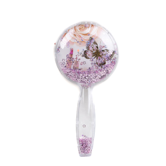 Perie păr copii cu formă rotundă, transparent cu confetti - Purple Butterfly