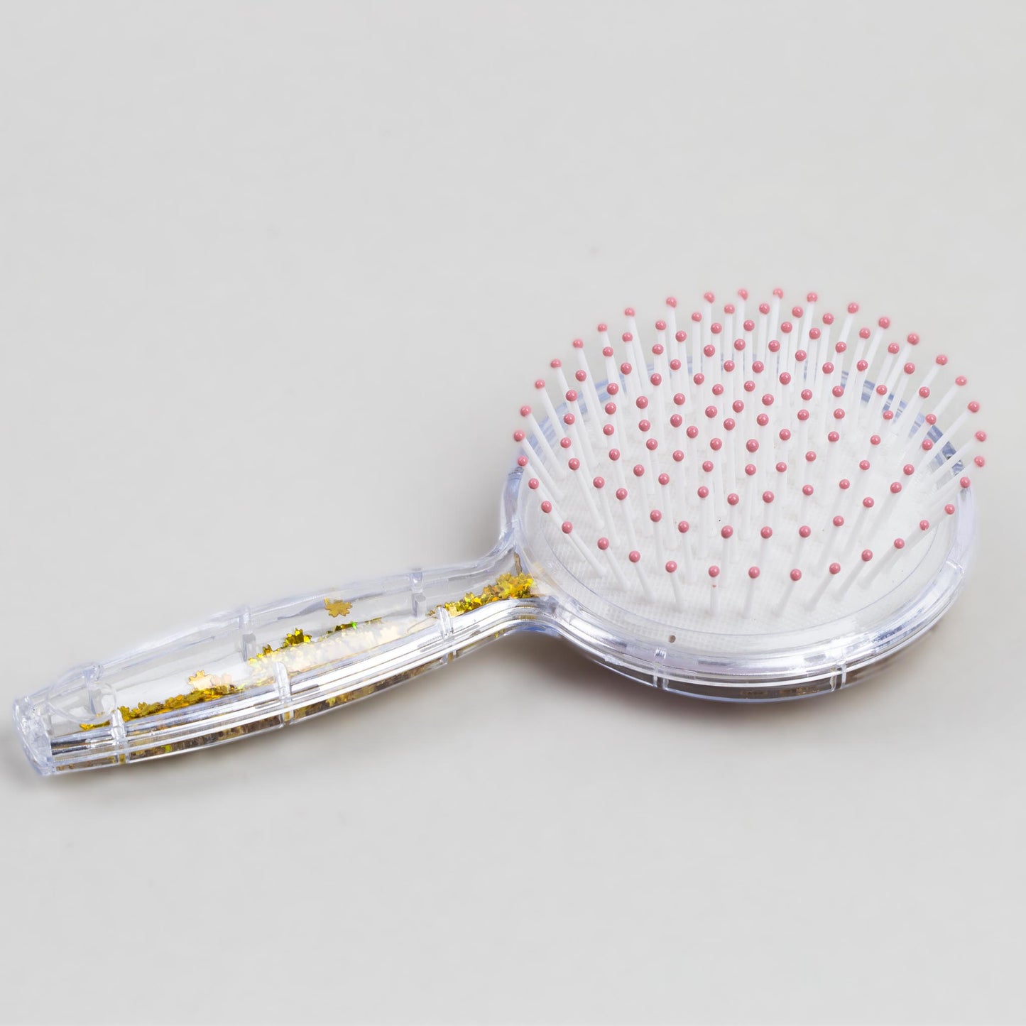 Perie păr copii cu formă rotundă, transparent cu confetti - Rose Butterfly