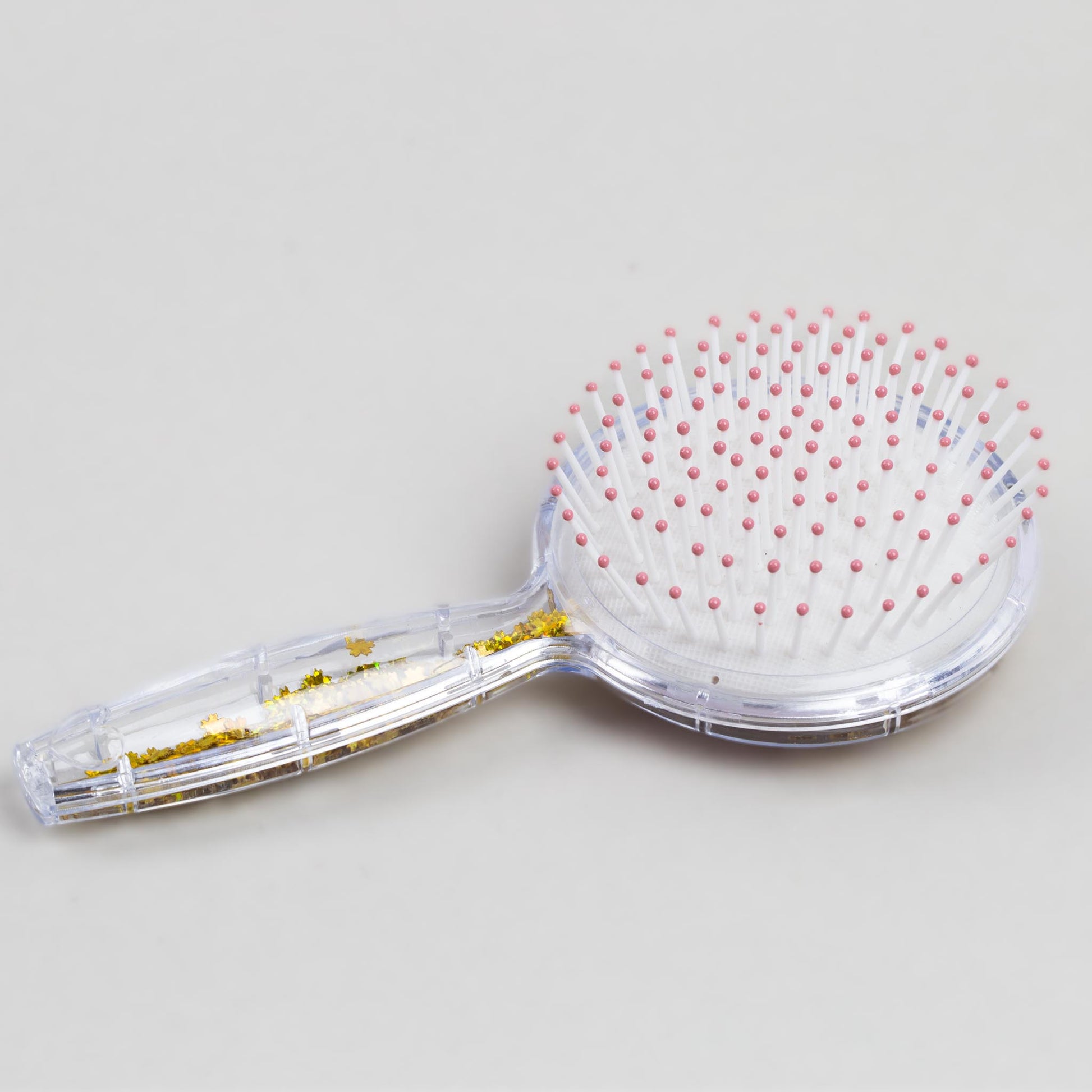 Perie păr copii cu formă rotundă, transparent cu confetti - Rose Butterfly