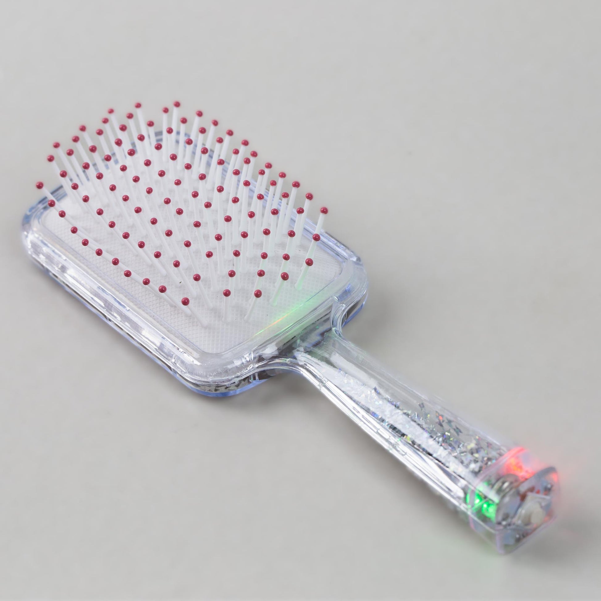 Perie păr copii cu leduri pătrată, transparent cu confetti - Argintiu Beauty
