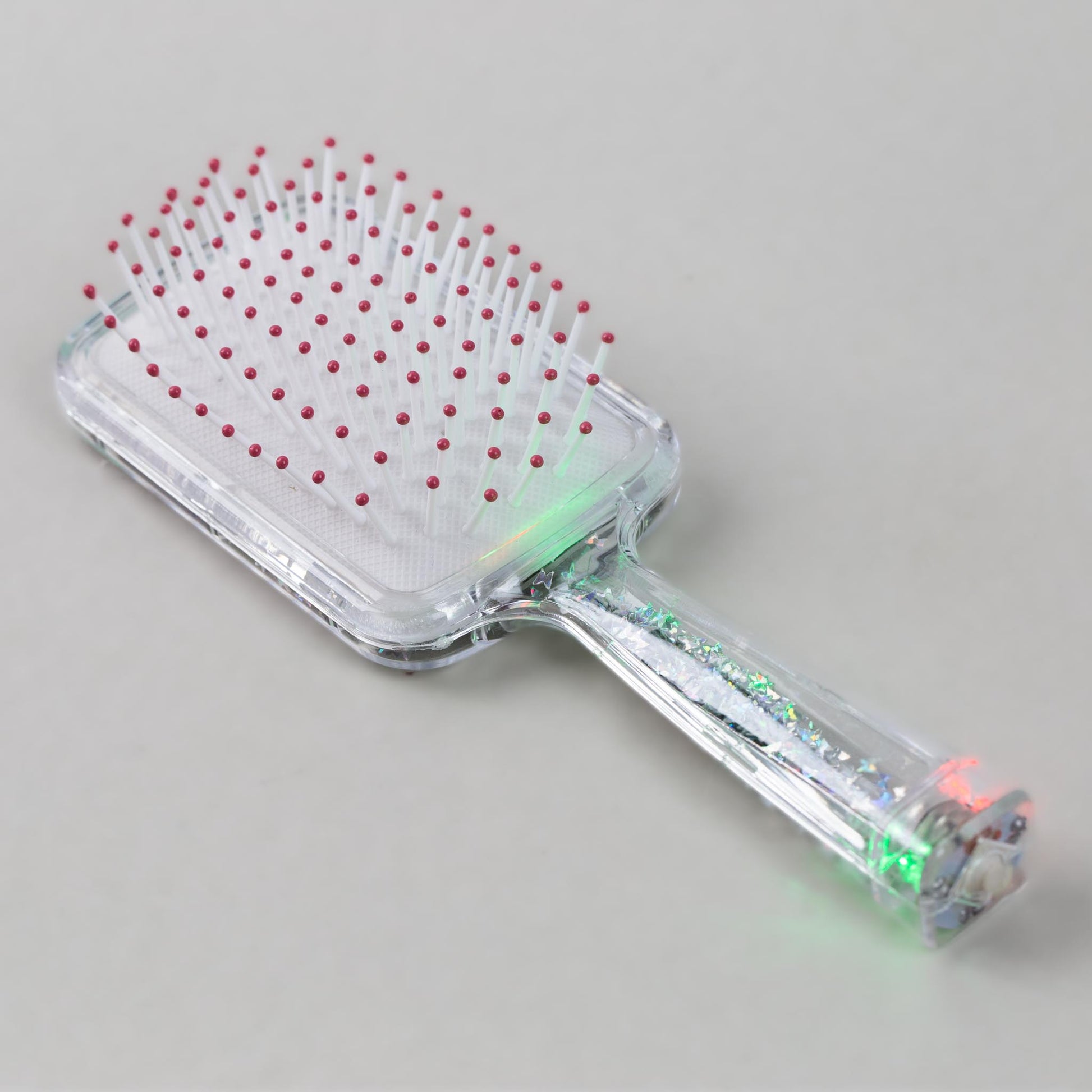 Perie păr copii cu leduri pătrată, transparent cu confetti - Argintiu Make Up