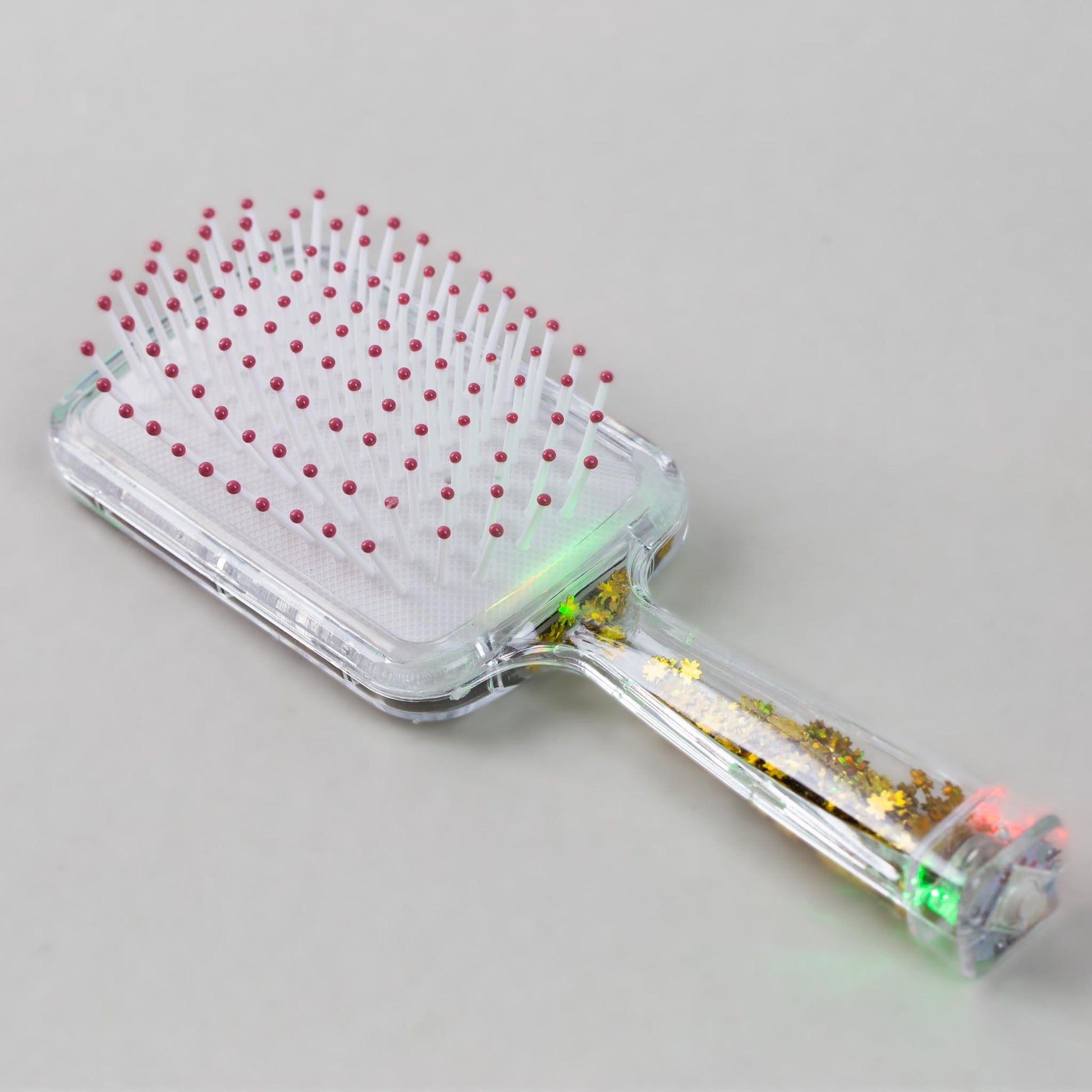 Perie păr copii cu leduri pătrată, transparent cu confetti - Auriu Butterfly