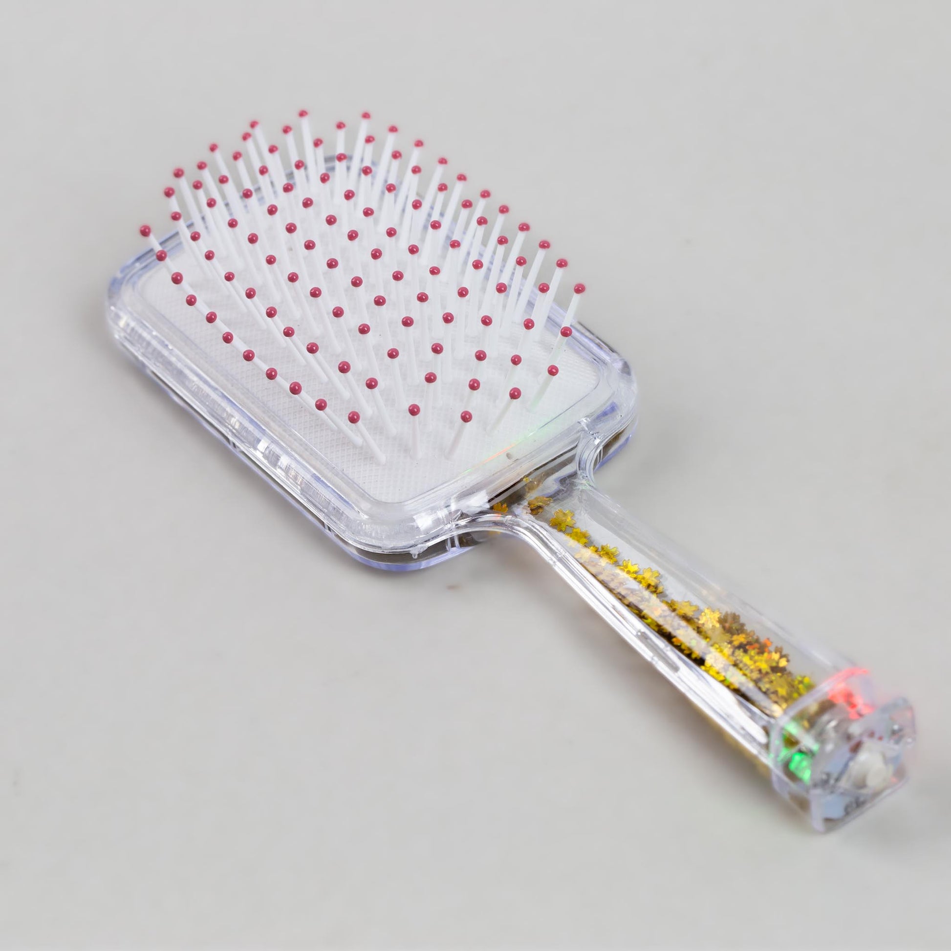 Perie păr copii cu leduri pătrată, transparent cu confetti - Auriu Make Up