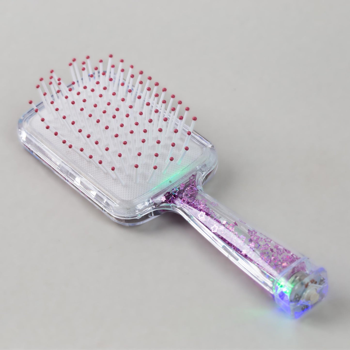 Perie păr copii cu leduri pătrată, transparent cu confetti - Roz Make Up
