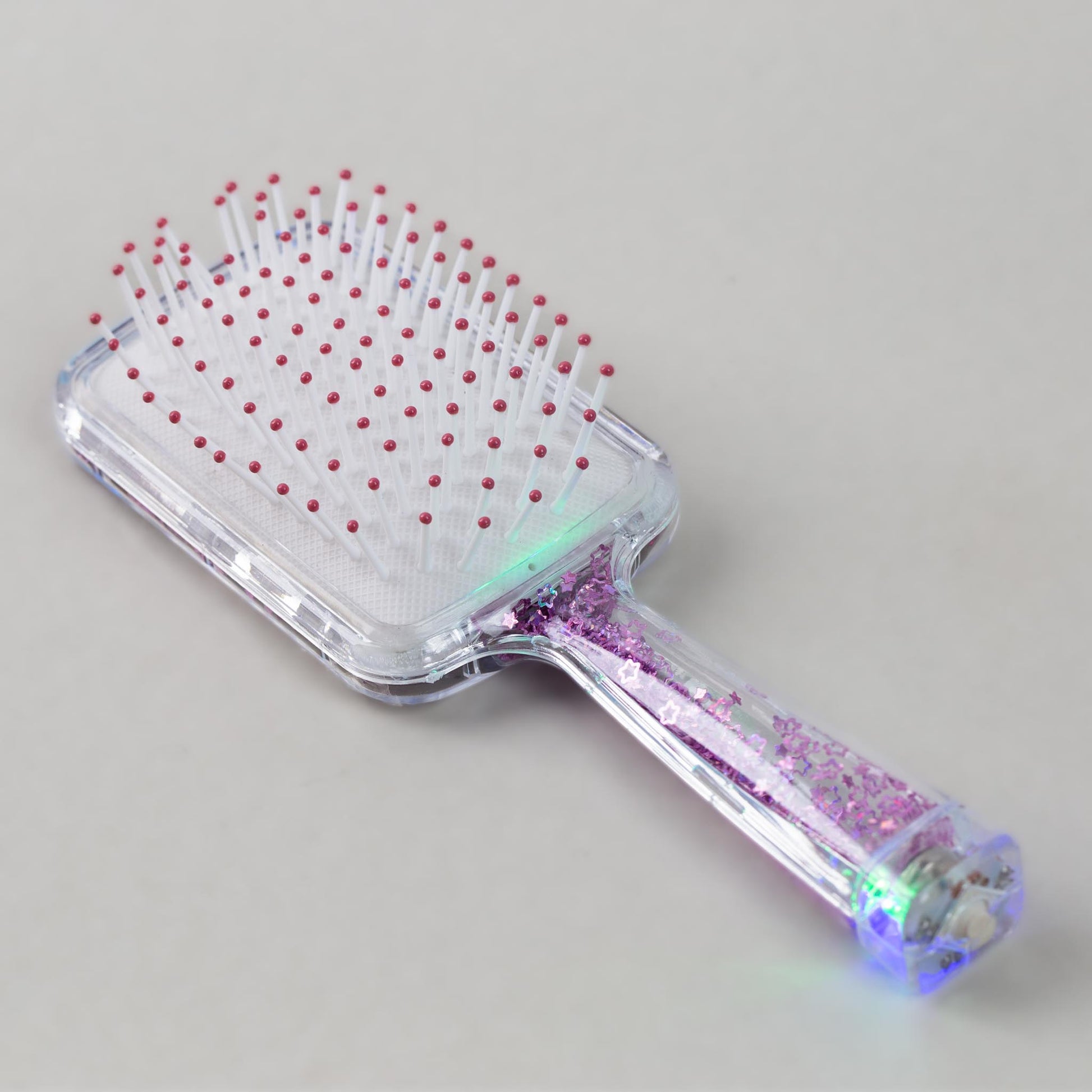 Perie păr copii cu leduri pătrată, transparent cu confetti - Roz Make Up