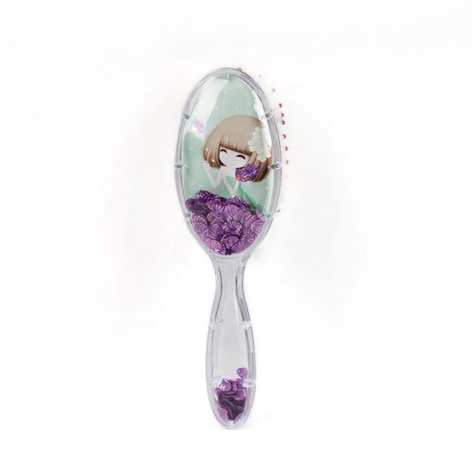 Perie păr copii ovală, transparent cu confetti - Anime Girl 2