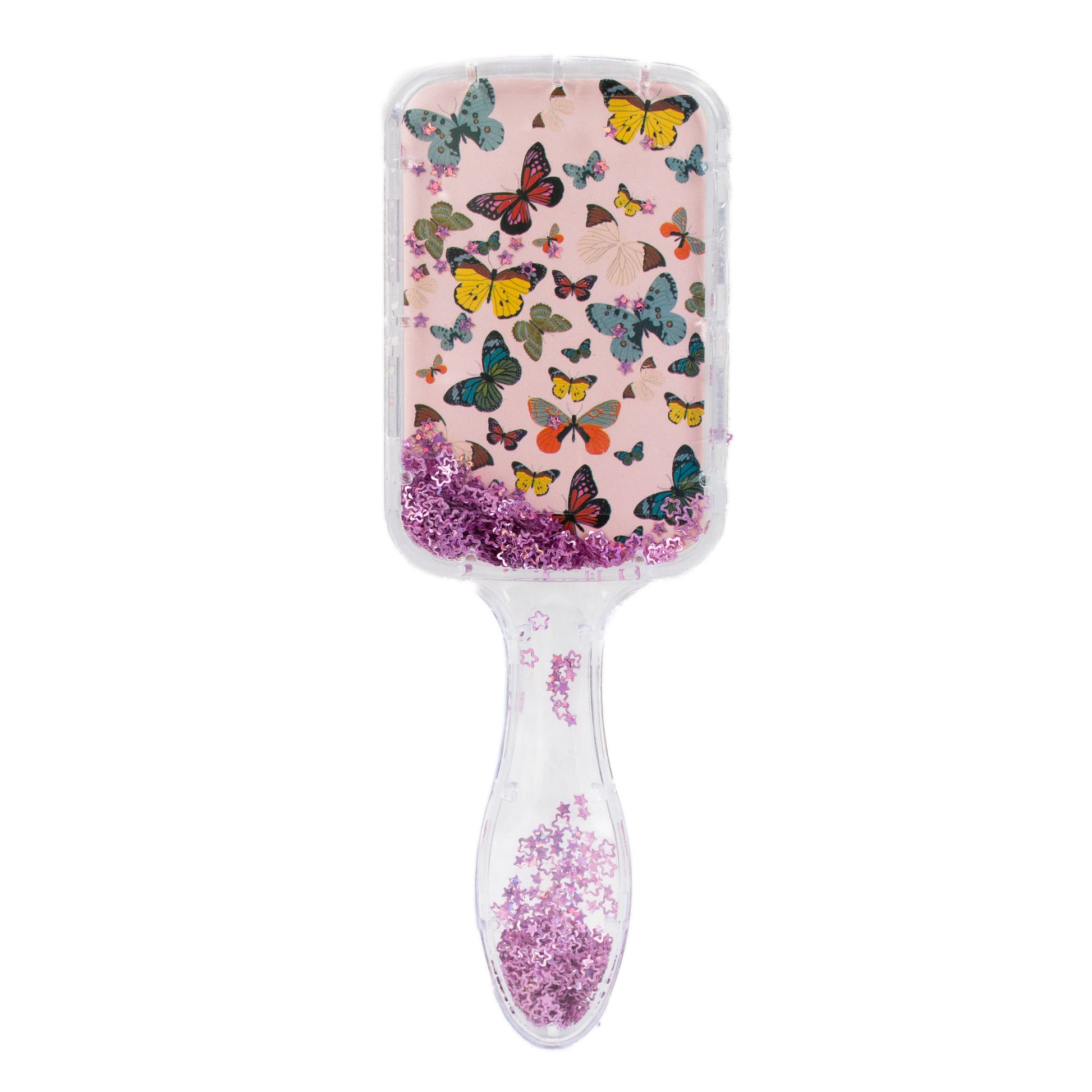 Perie păr copii pătrată, transparent cu confetti - Butterfly Fantasy 3