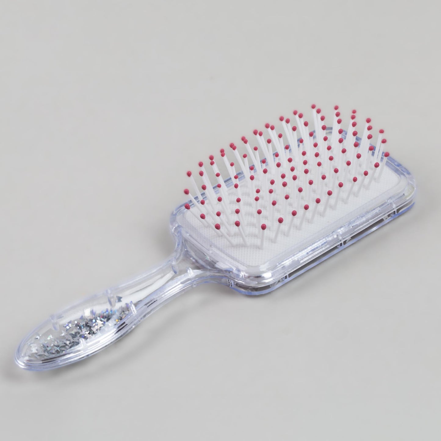 Perie păr copii pătrată, transparent cu confetti - Rose Butterfly