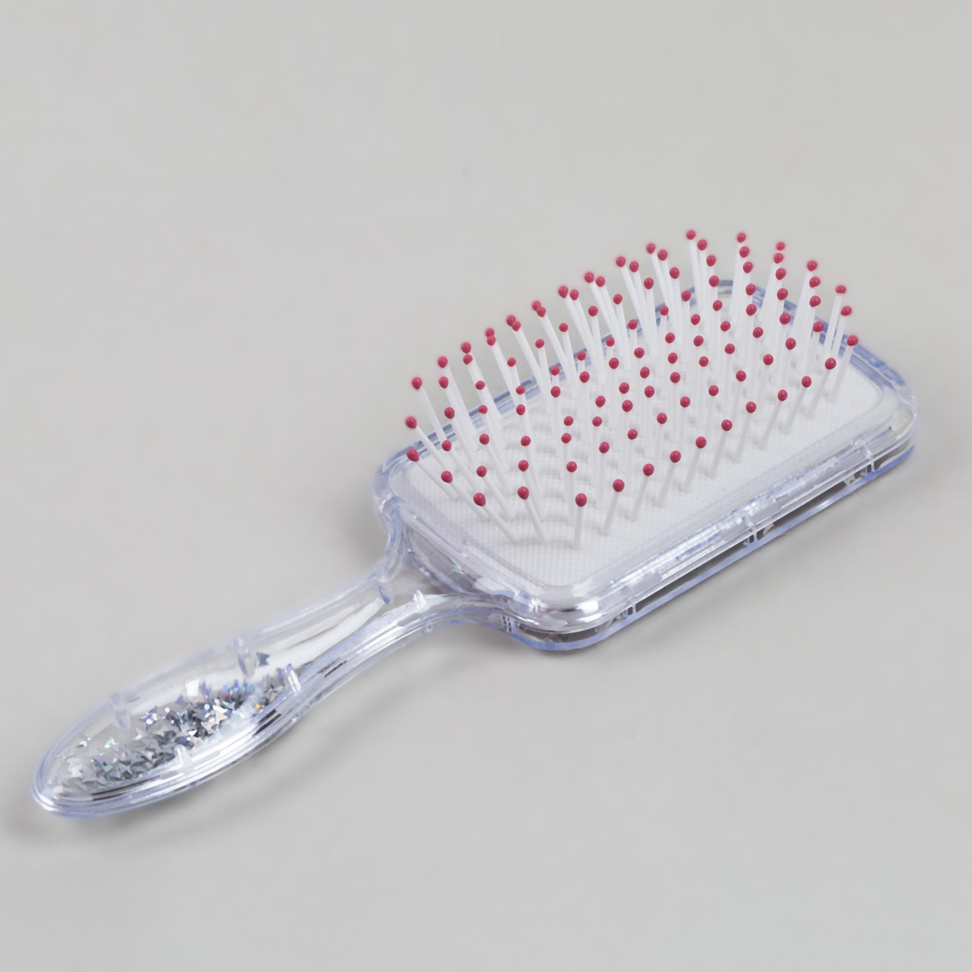 Perie păr copii pătrată, transparent cu confetti - Rose Butterfly