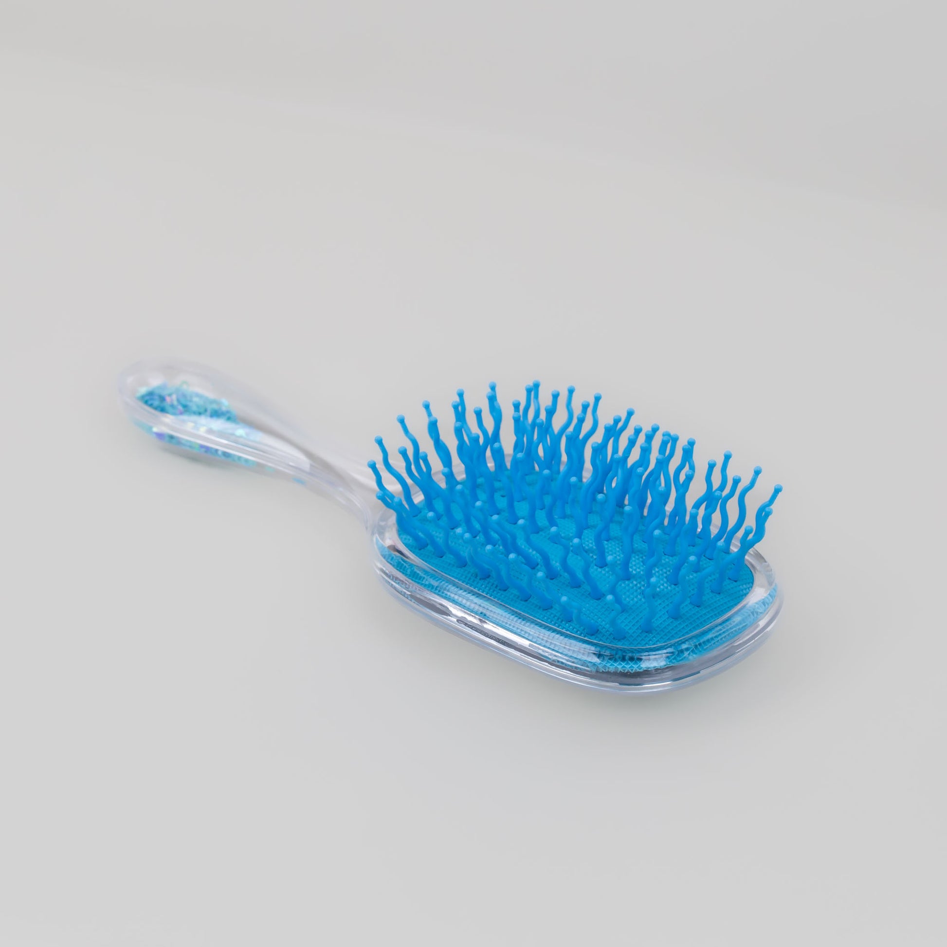 Perie păr copii rotunjită, transparent cu confetti albastre - Zebra