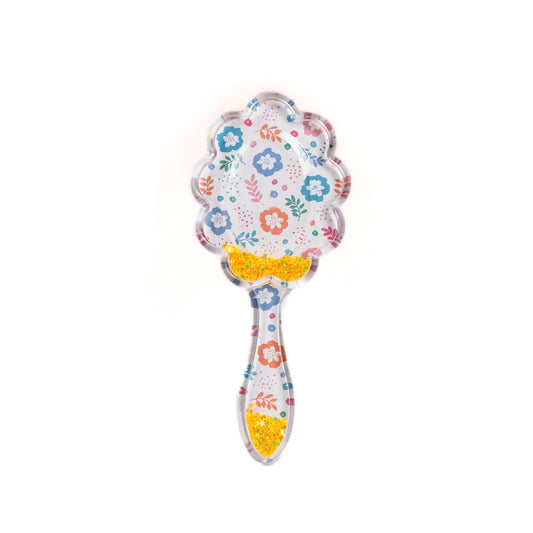 Perie pentru descurcat părul copii cu formă de norișor, transparent cu confetti - Summer Flowers