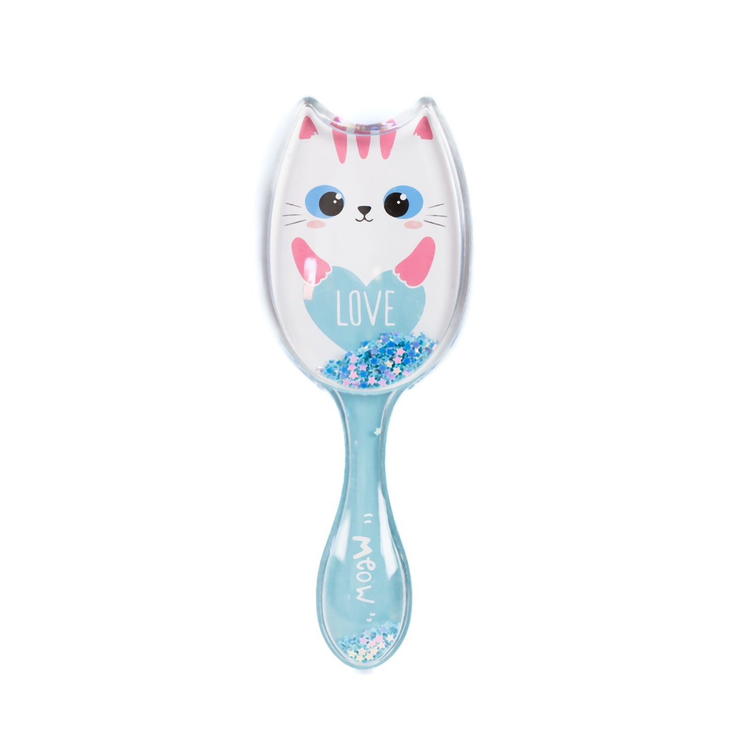 Perie pentru descurcat părul copii cu formă de pisicuță, transparent cu confetti - Hippie Cat