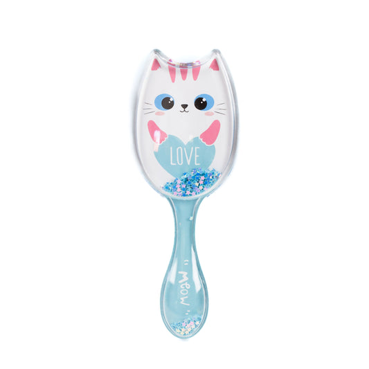 Perie pentru descurcat părul copii cu formă de pisicuță, transparent cu confetti - Hippie Cat