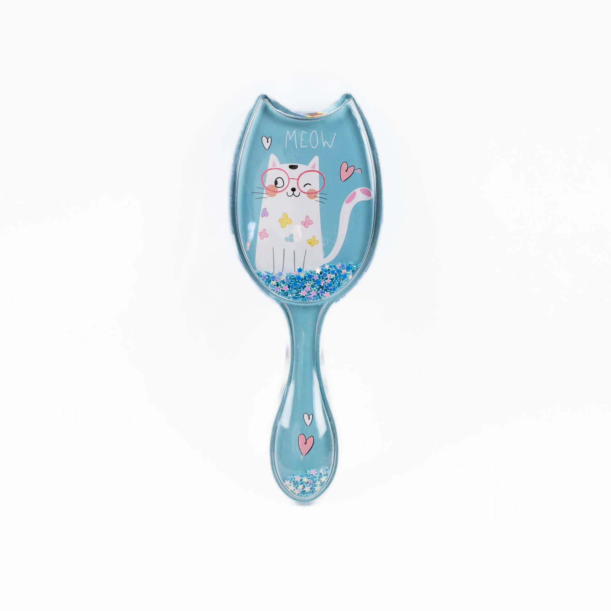 Perie pentru descurcat părul copii cu formă de pisicuță, transparent cu confetti - Love Cat