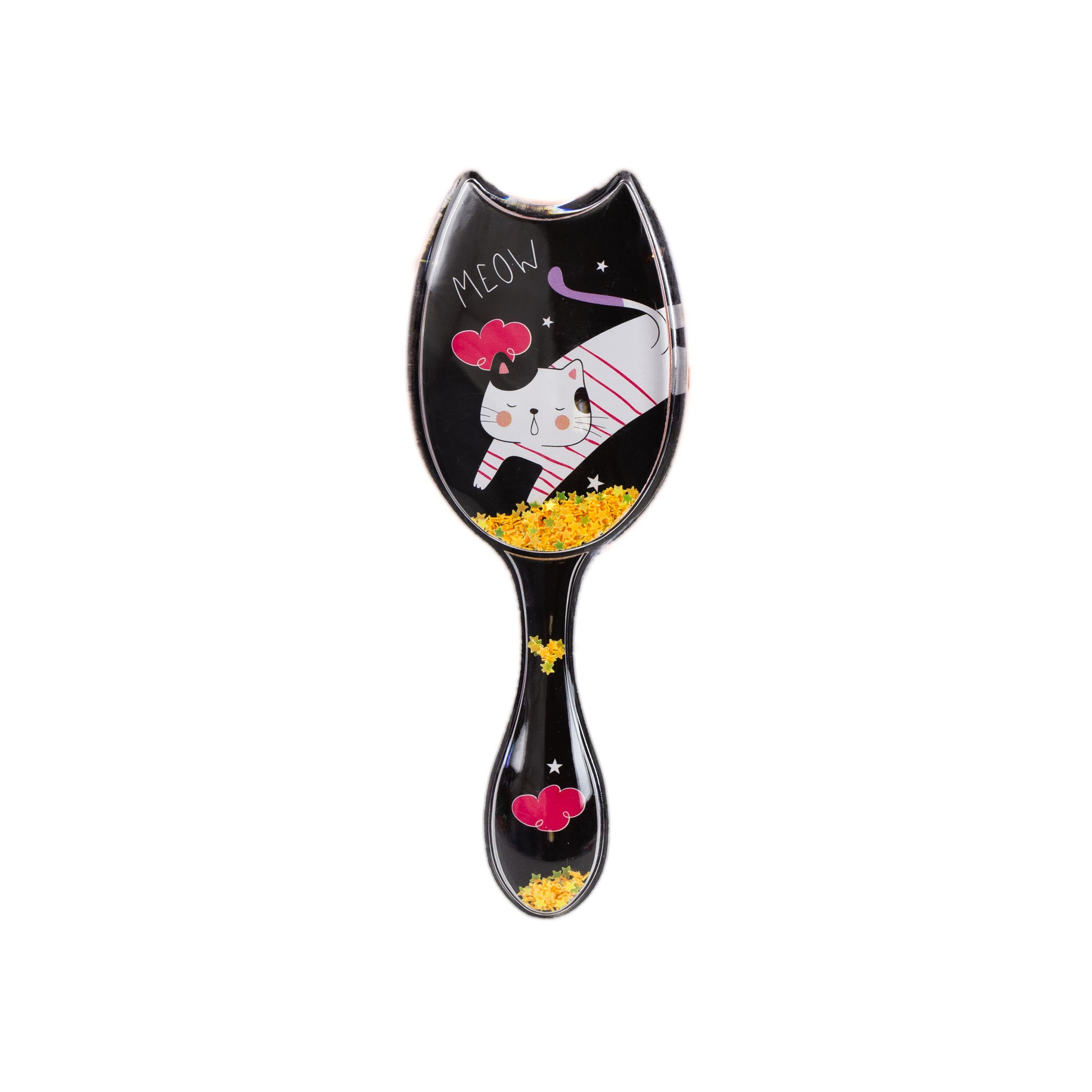 Perie pentru descurcat părul copii cu formă de pisicuță, transparent cu confetti - Sleepy Cat