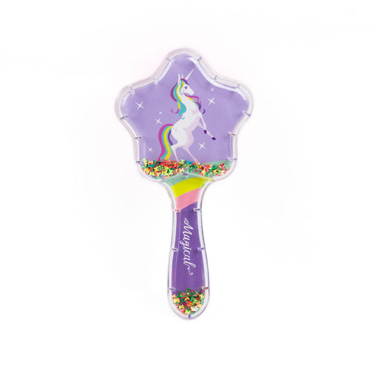 Perie pentru descurcat părul copii cu formă de stea, transparent cu confetti - Magical Unicorn