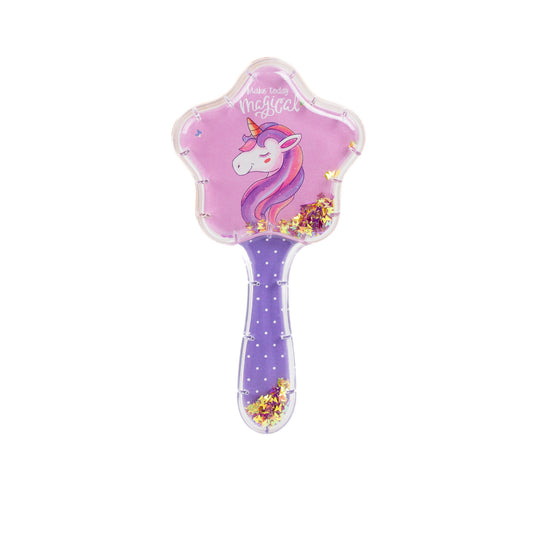 Perie pentru descurcat părul copii cu formă de stea, transparent cu confetti - Unicorn Magic