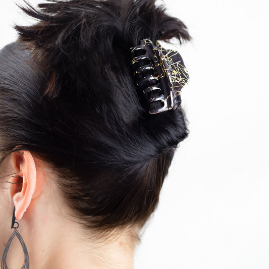 Set 2 clame păr cu accente aurii, textură mată - Negru