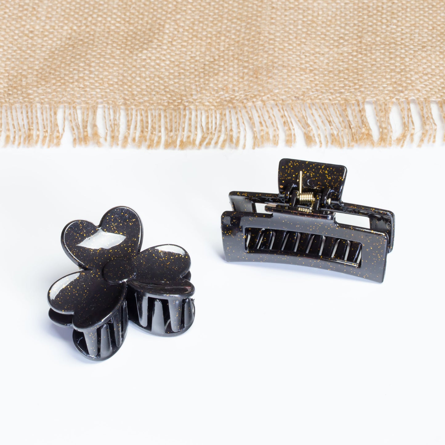 Set 2 clame păr cu puncte aurii - Negru