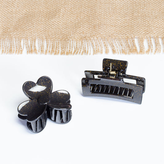 Set 2 clame păr cu puncte aurii - Negru