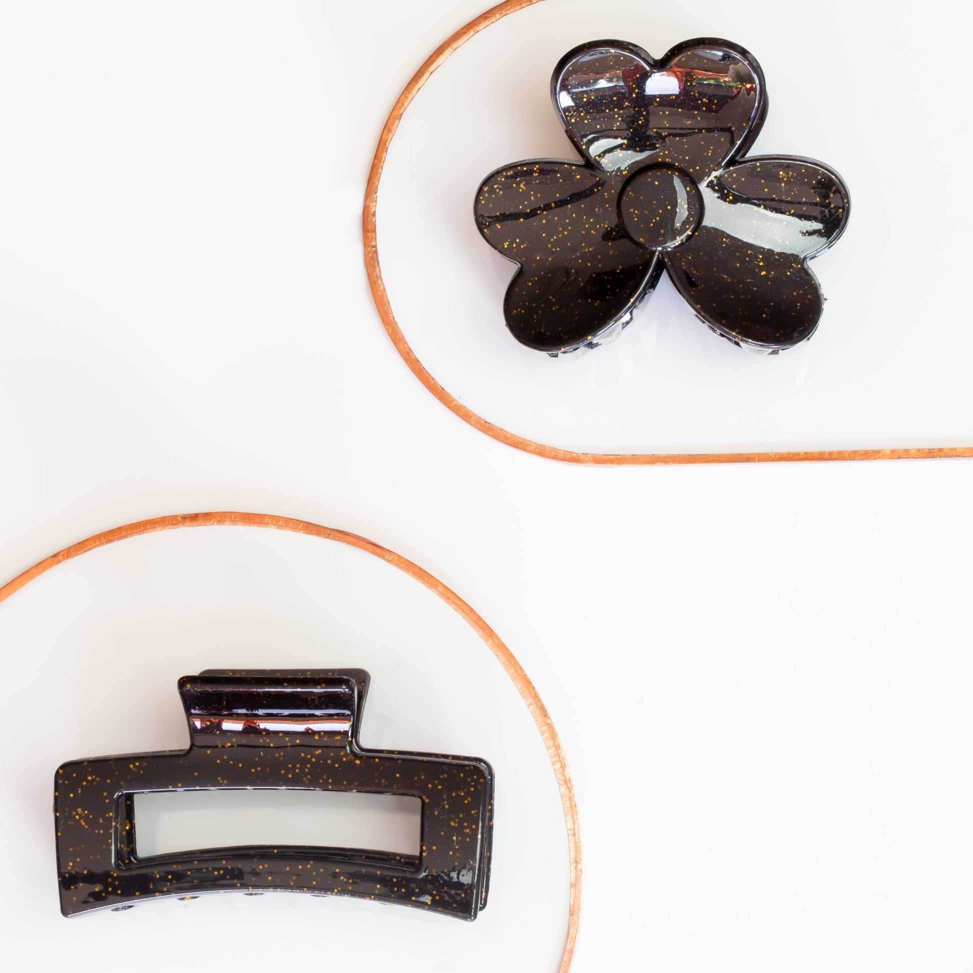 Set 2 clame păr cu puncte aurii - Negru