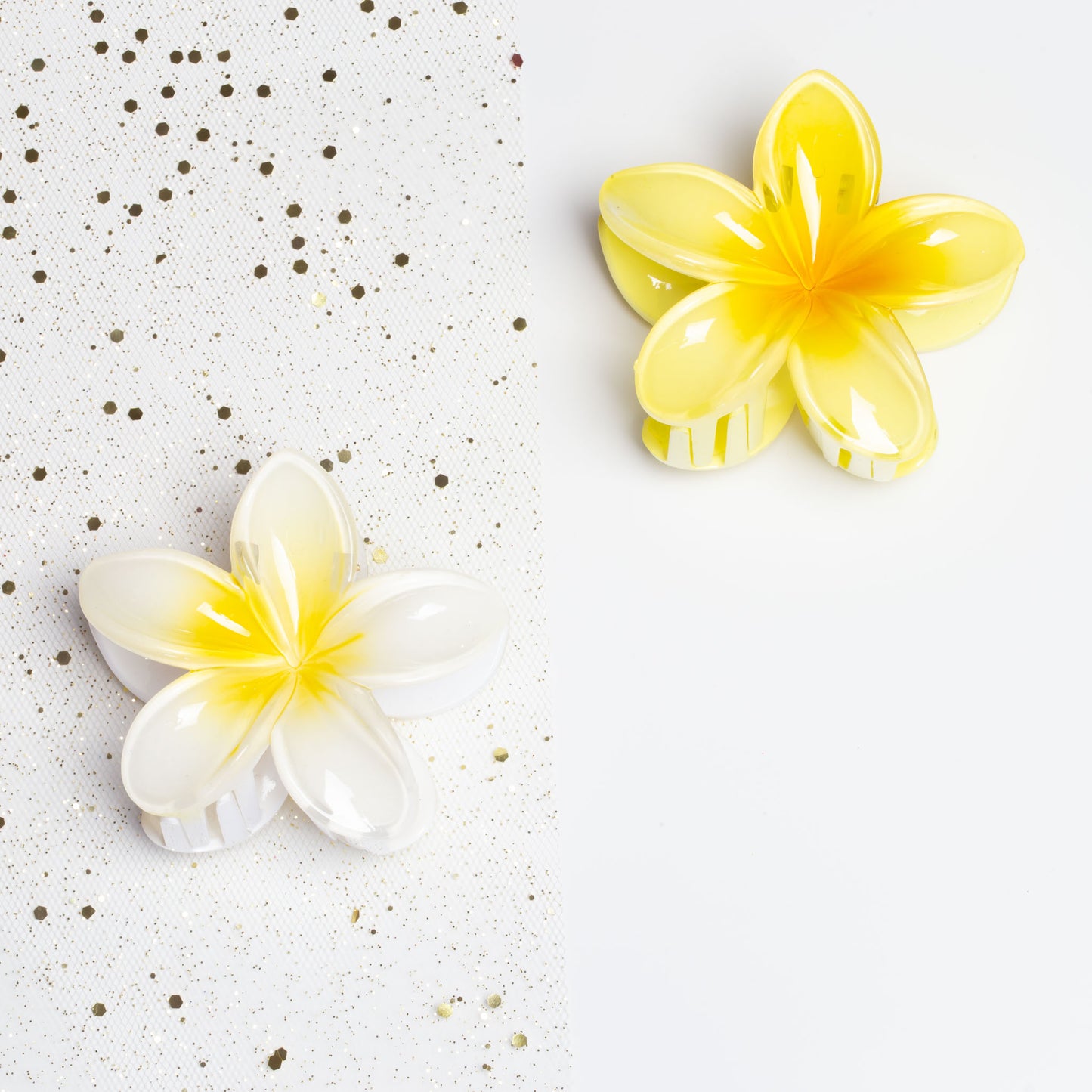 Set 2 clame păr în formă de floare Hawaii - Galben, Alb