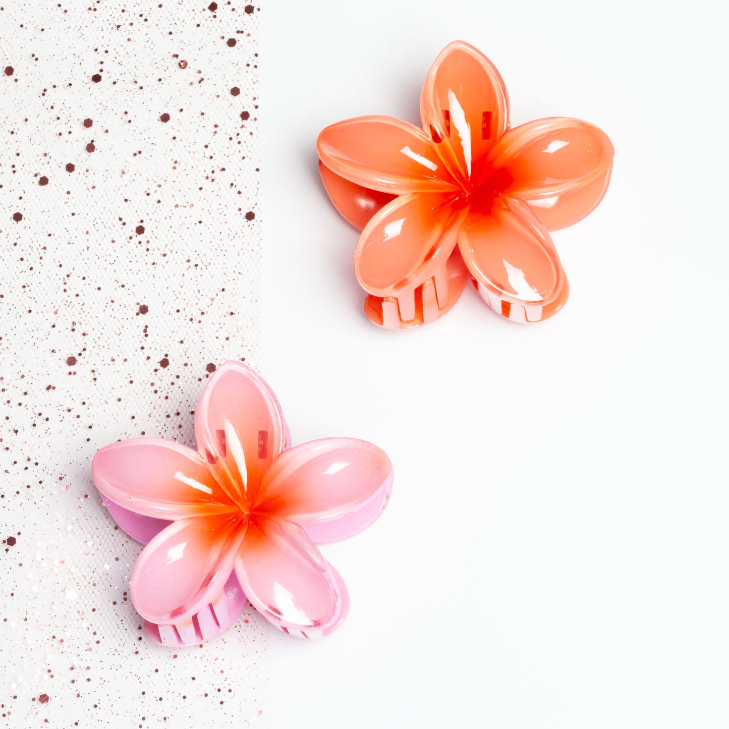 Set 2 clame păr în formă de floare Hawaii - Roz, Piersică