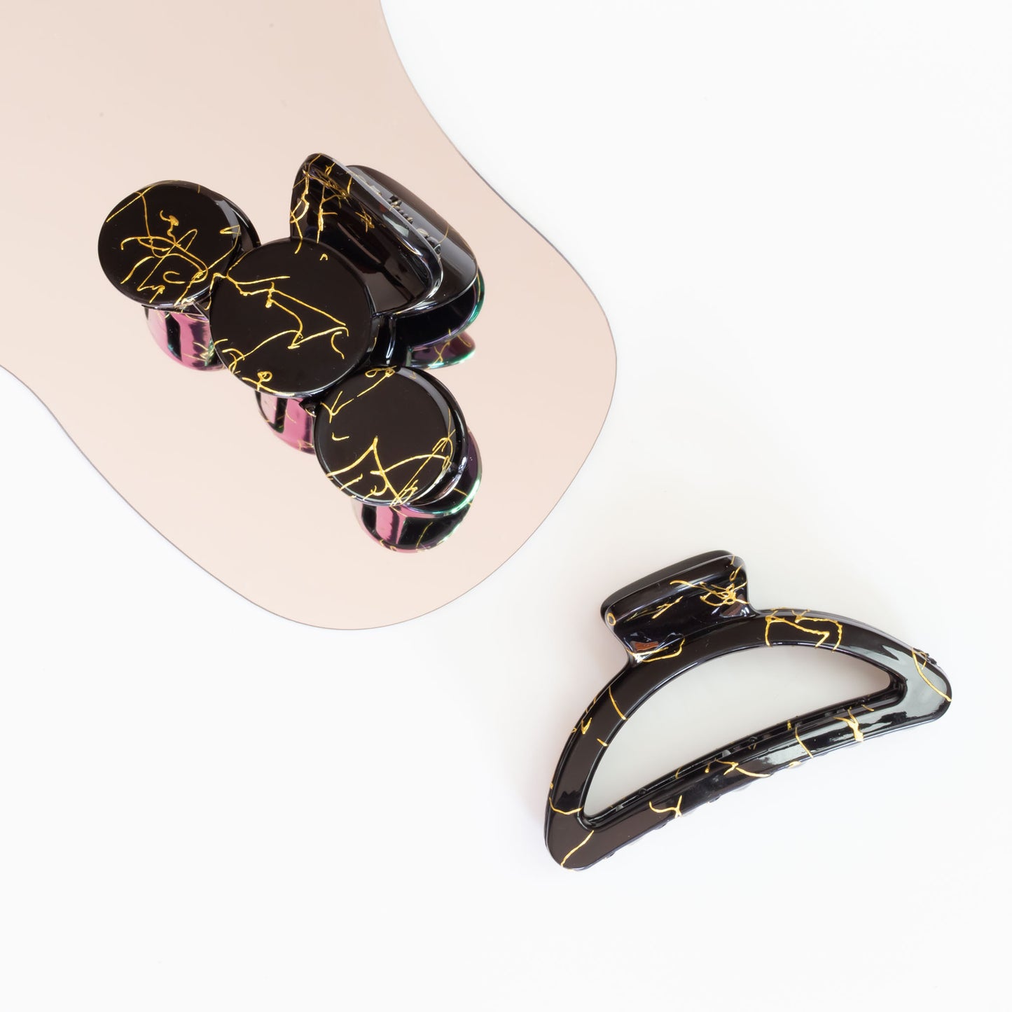 Set 2 clame păr minimal cu accente aurii, textură lucioasă - Negru