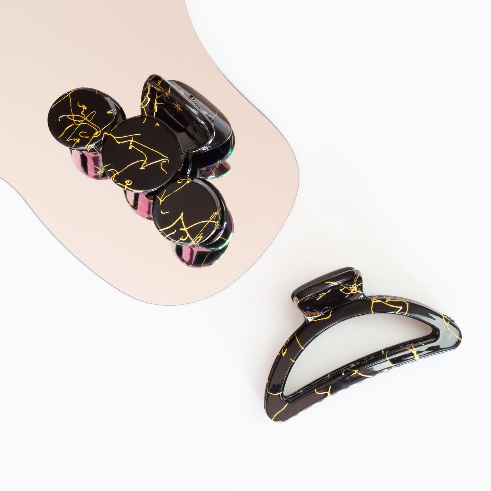 Set 2 clame păr minimal cu accente aurii, textură lucioasă - Negru