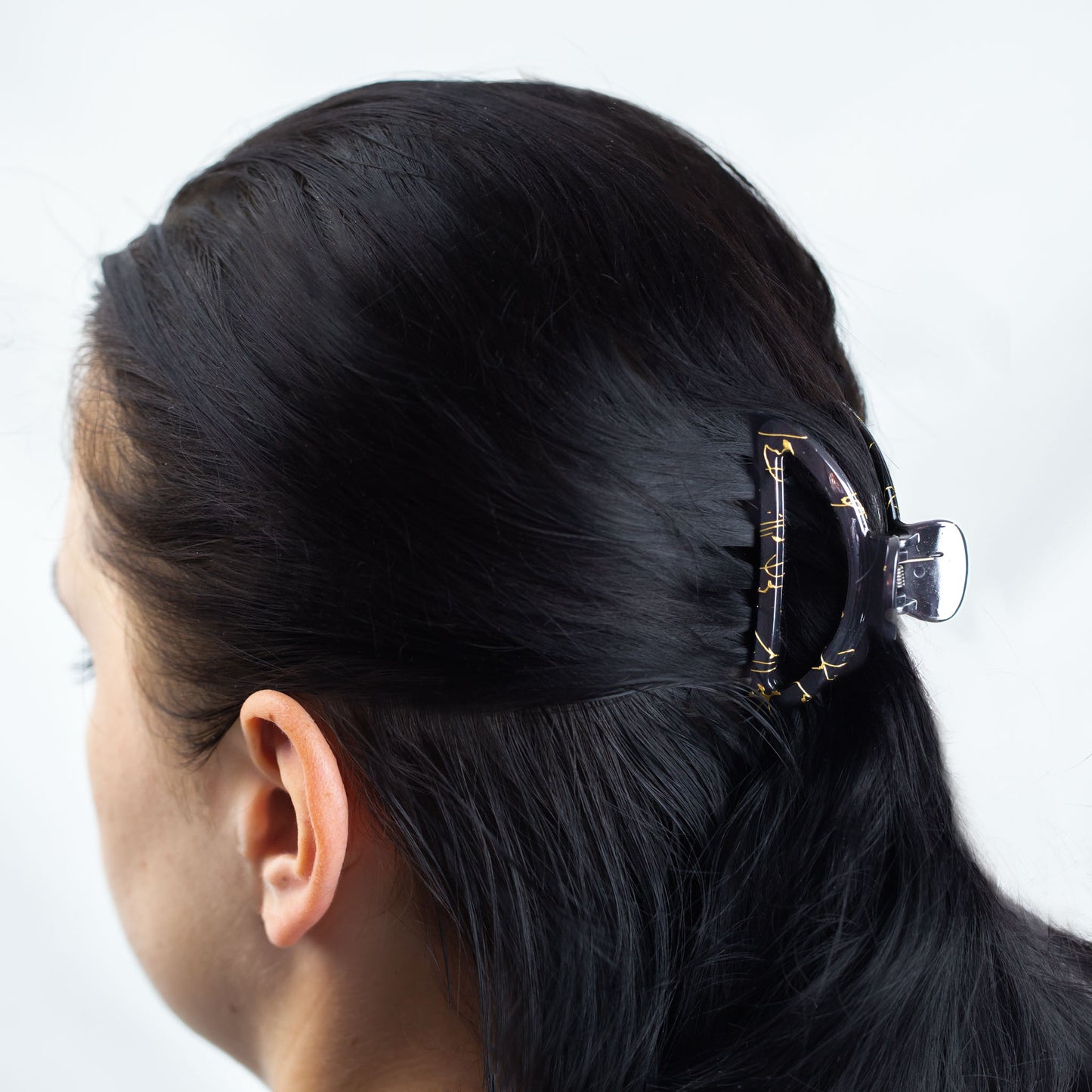 Set 2 clame păr minimal cu accente aurii, textură lucioasă - Negru