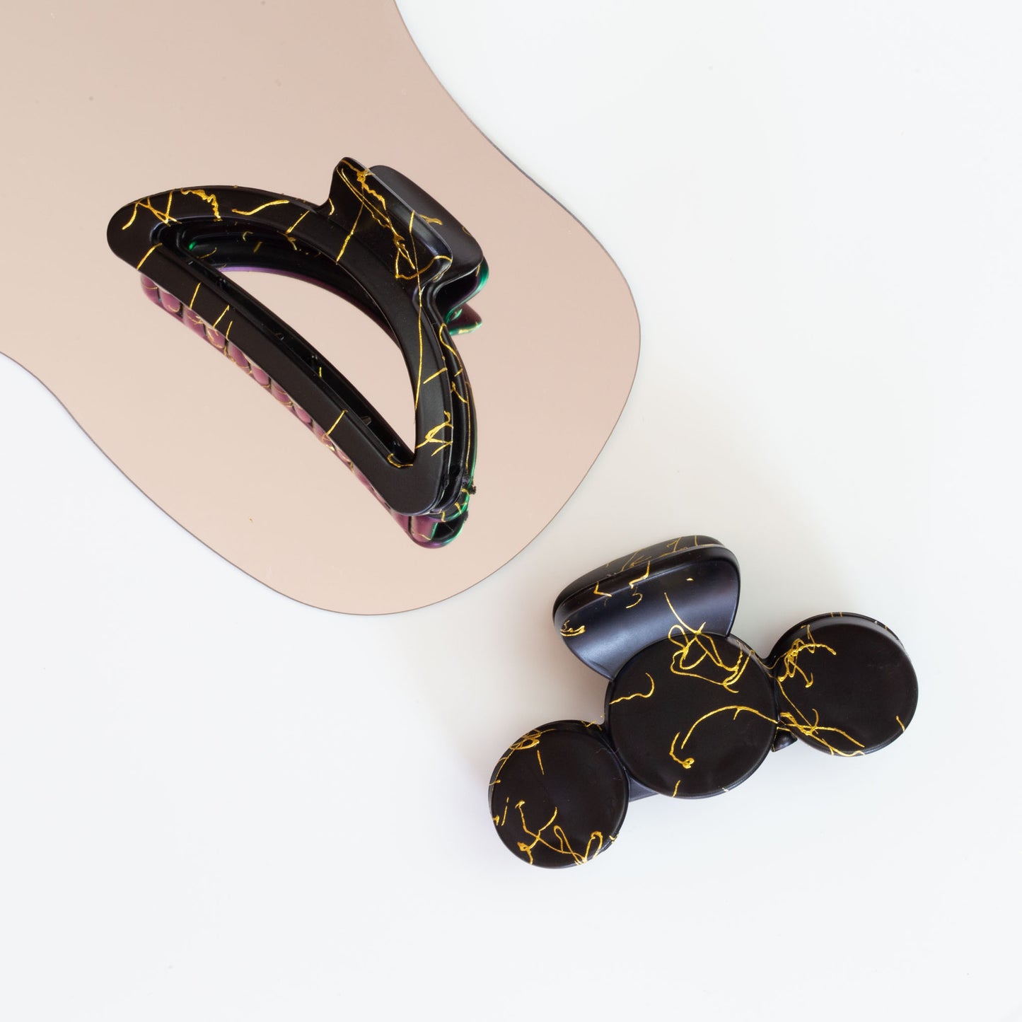 Set 2 clame păr minimal cu accente aurii, textură mată - Negru