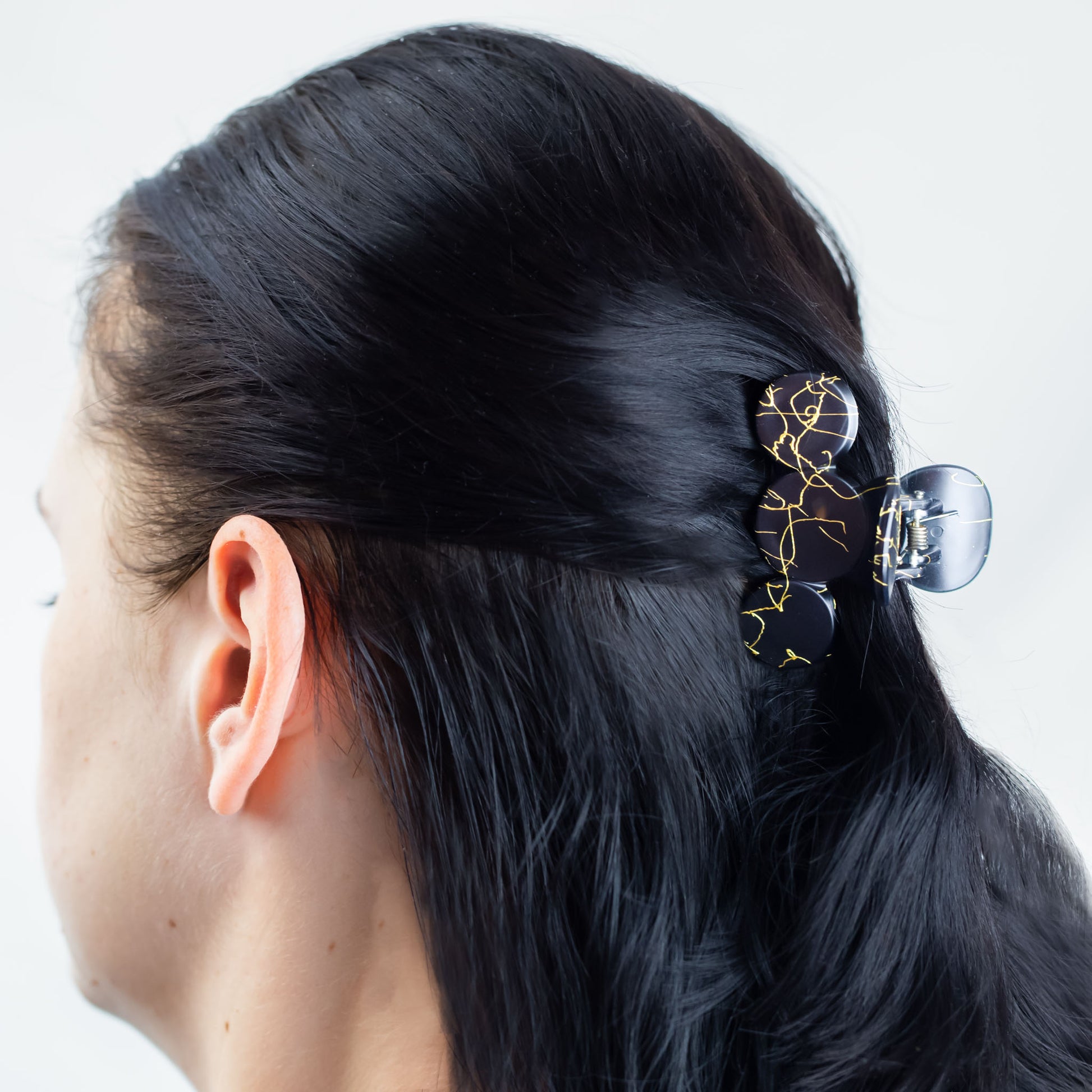 Set 2 clame păr minimal cu accente aurii, textură mată - Negru