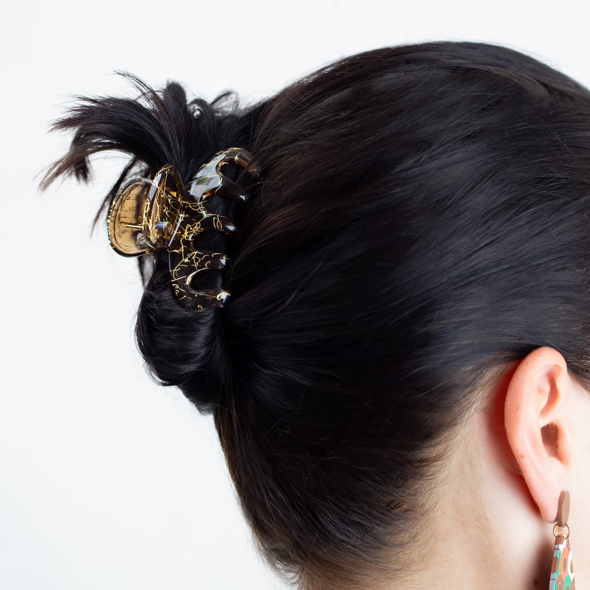 Set 2 clame păr tip octopus cu accente aurii - Maro