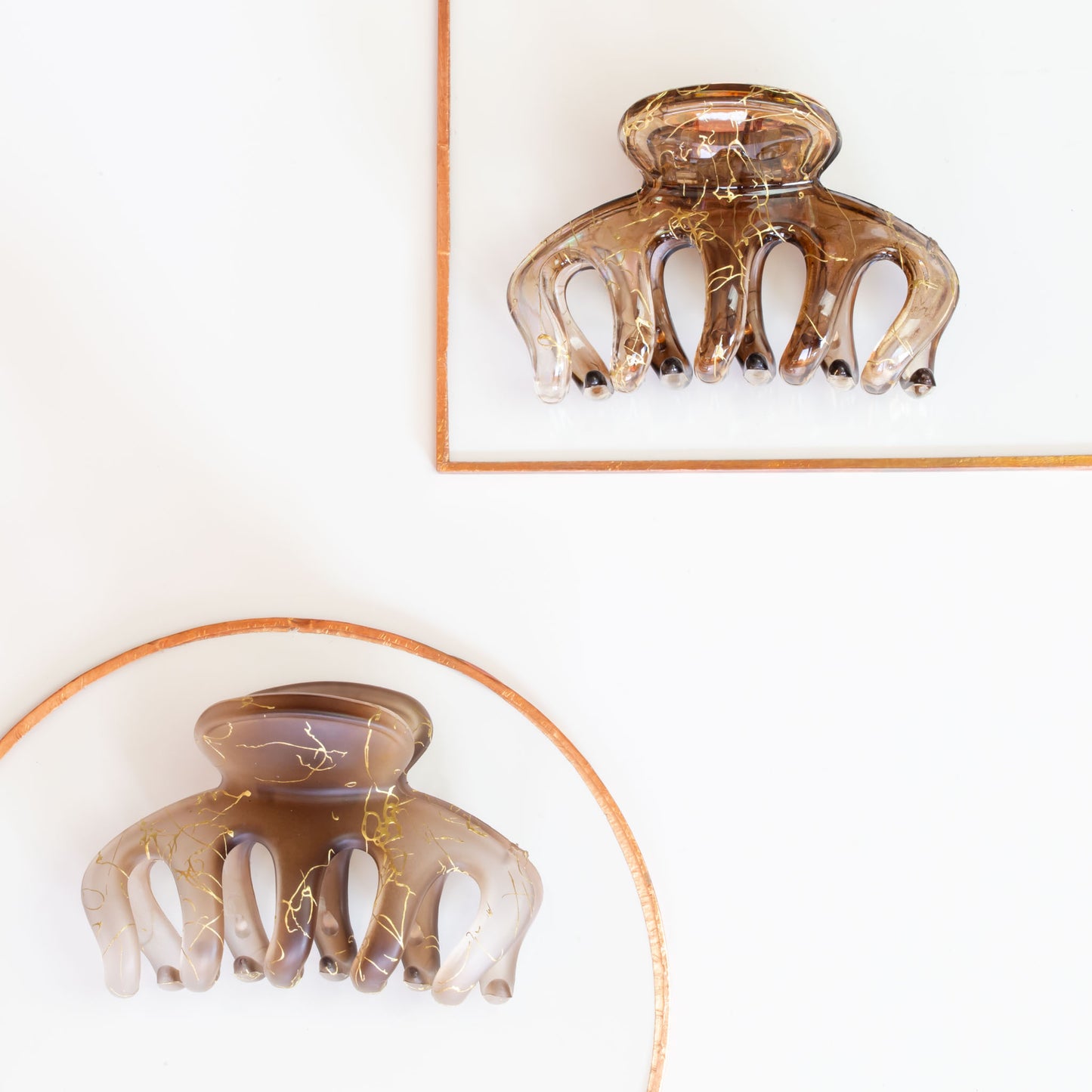 Set 2 clame păr tip octopus cu accente aurii - Maro