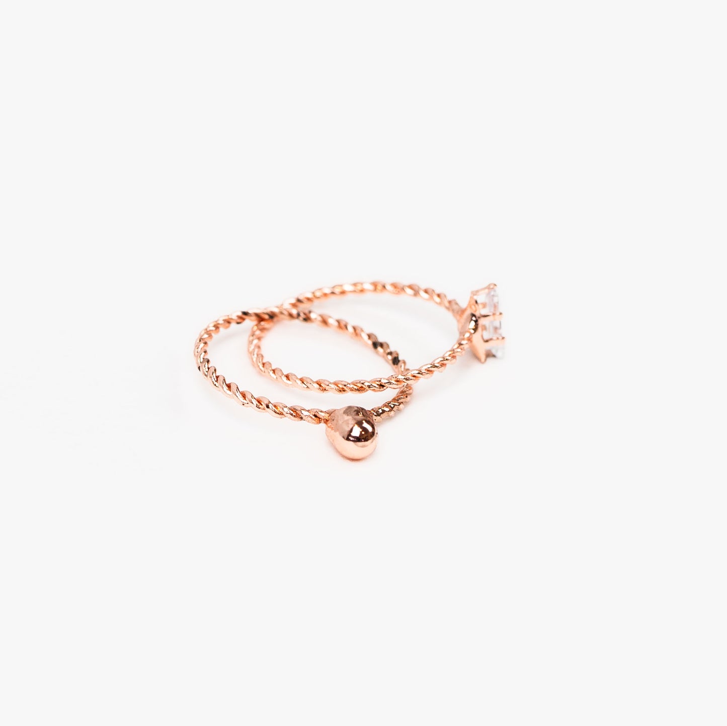 Set 2 inele subțiri unite cu piatră și biluță - Rose Gold