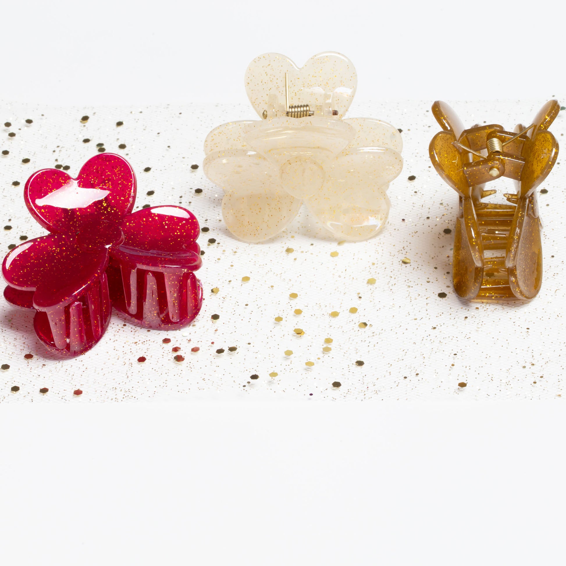 Set 3 clame păr în formă de floare cu puncte aurii - Sydney Mix