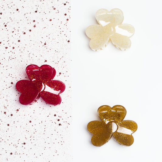 Set 3 clame păr în formă de floare cu puncte aurii - Sydney Mix