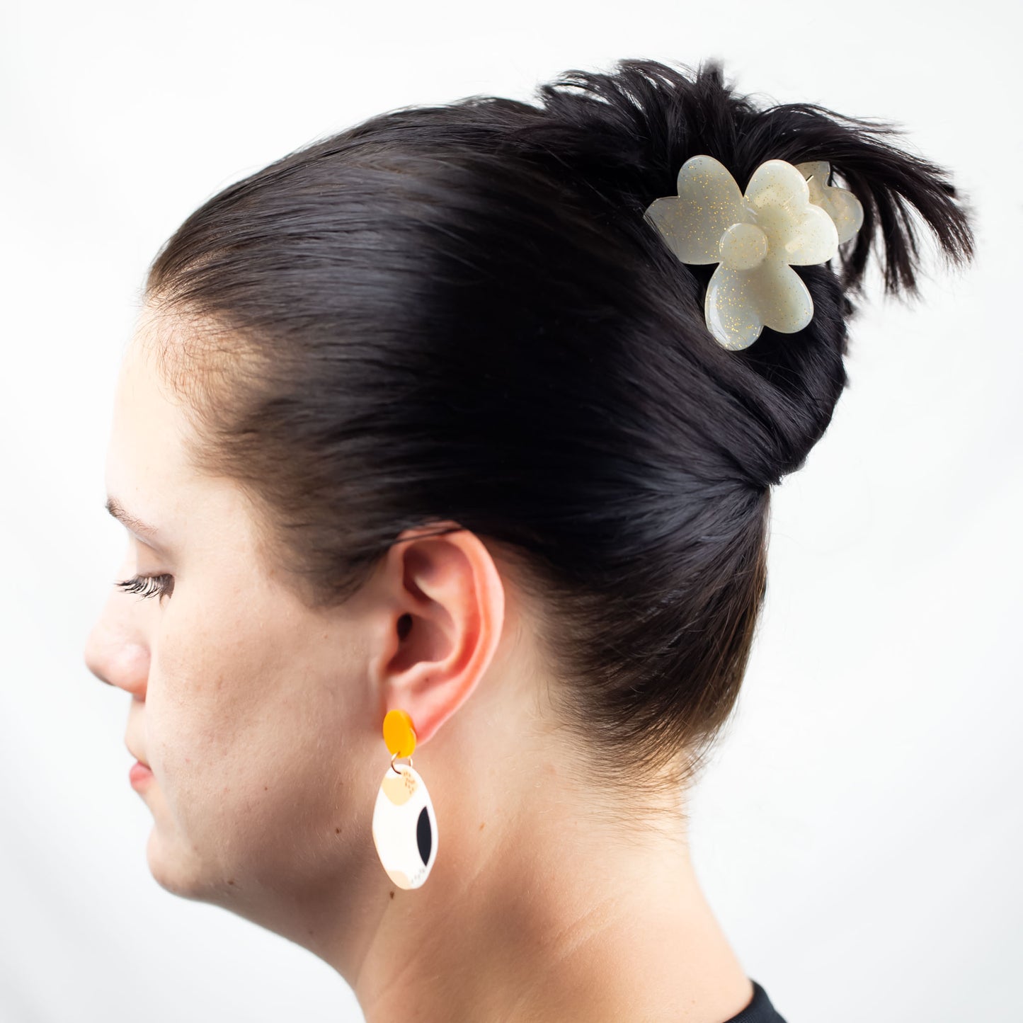 Set 3 clame păr în formă de floare cu puncte aurii - Sydney Mix